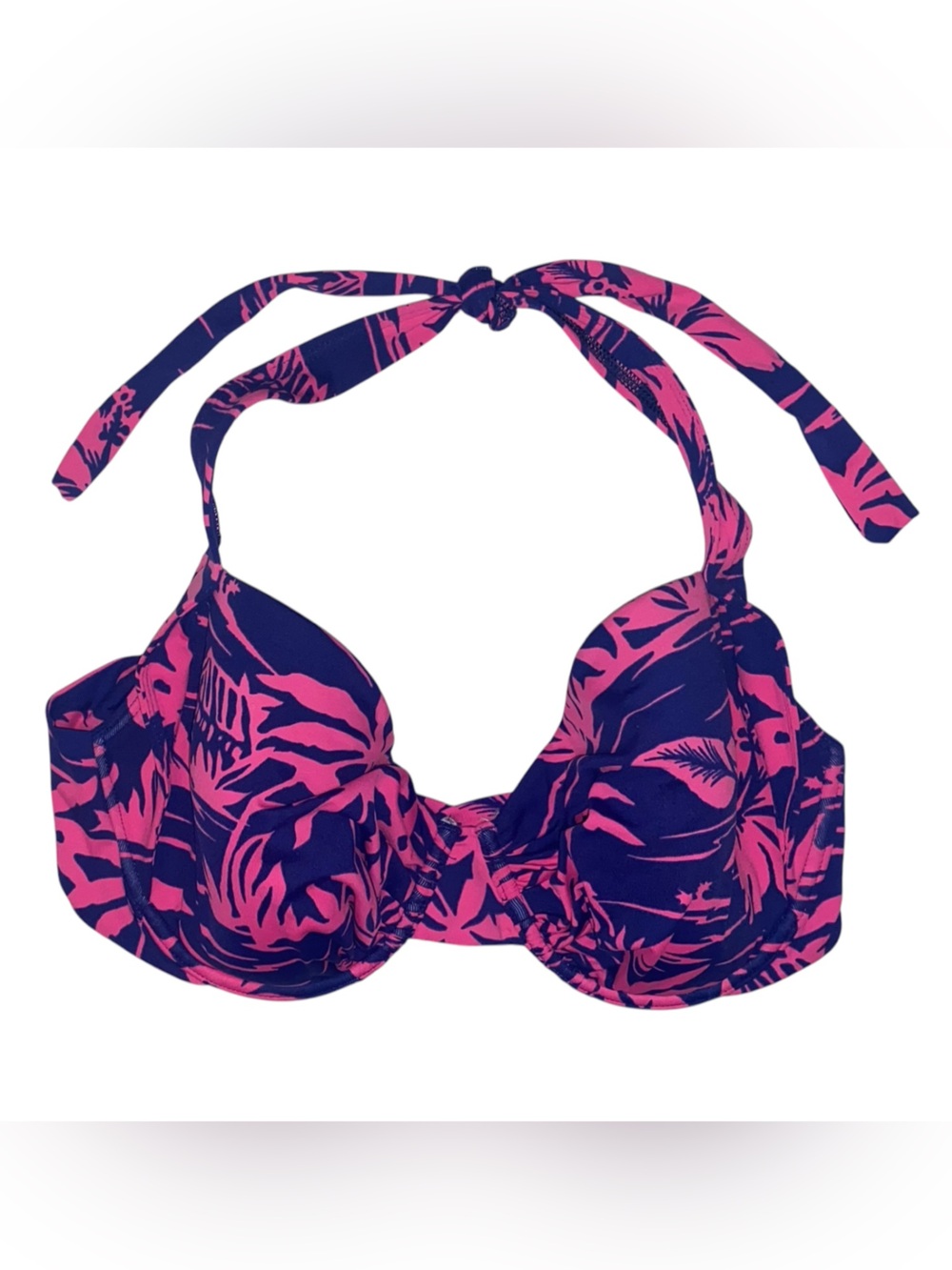 TOMMY BAHAMA “Sugar Shack” Halter Bikini Top Twist Front W/Ties NVY PNK SZ 38DD
